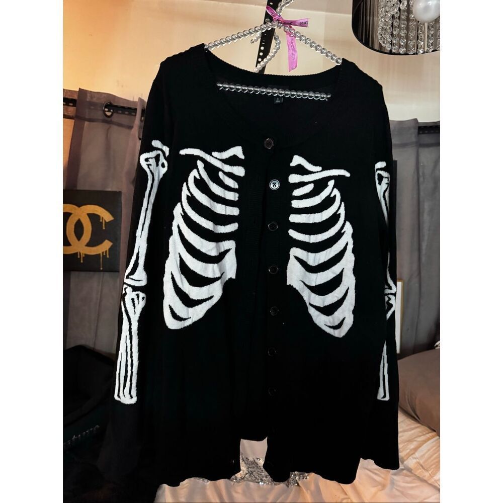 Skeleton x torrid cardigan sweater open top shirt black bones goth - Picture 4 of 5